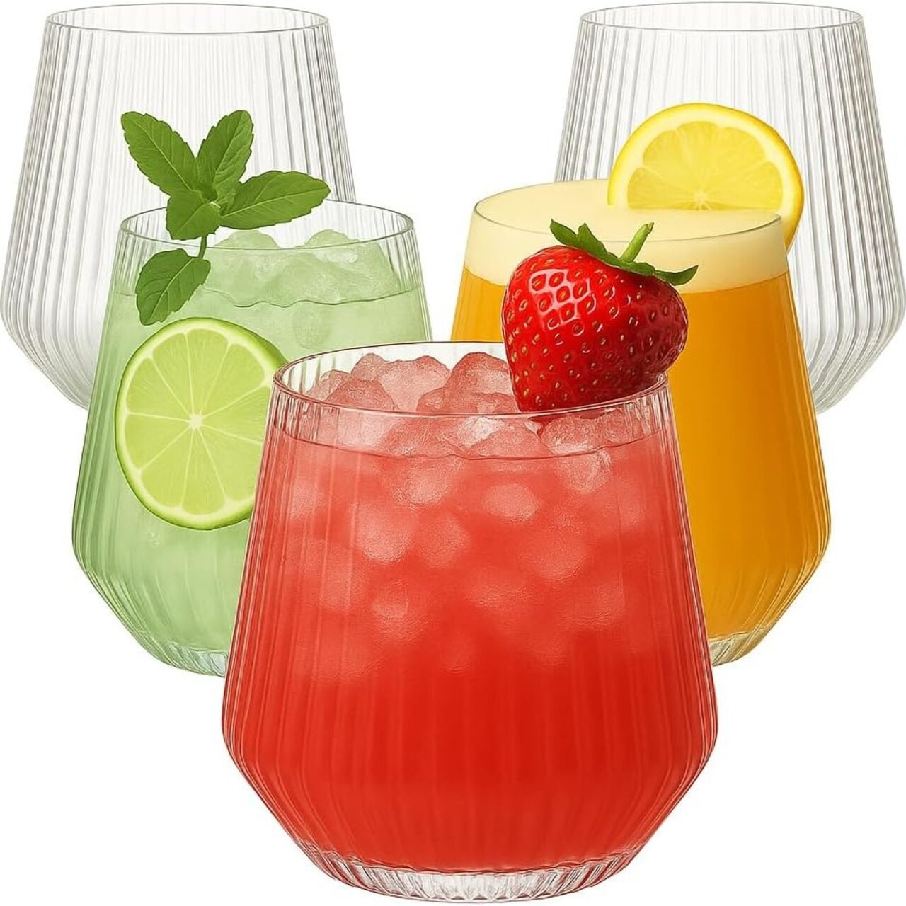 Edge Collections -12 Ounce-Elegant Stemless Plastic Wine and Champagne Glasses